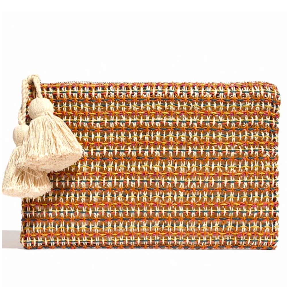 NWT Raffia Large Zip Pouch